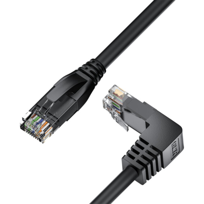 GCR Патч-корд прямой 3.0m UTP кат.5e, черный, верхний угол, литой, ethernet high speed, RJ45, T568B, GCR-53201 Greenconnect RJ45(m) - RJ45(m) Cat. 5e 3м чёрный