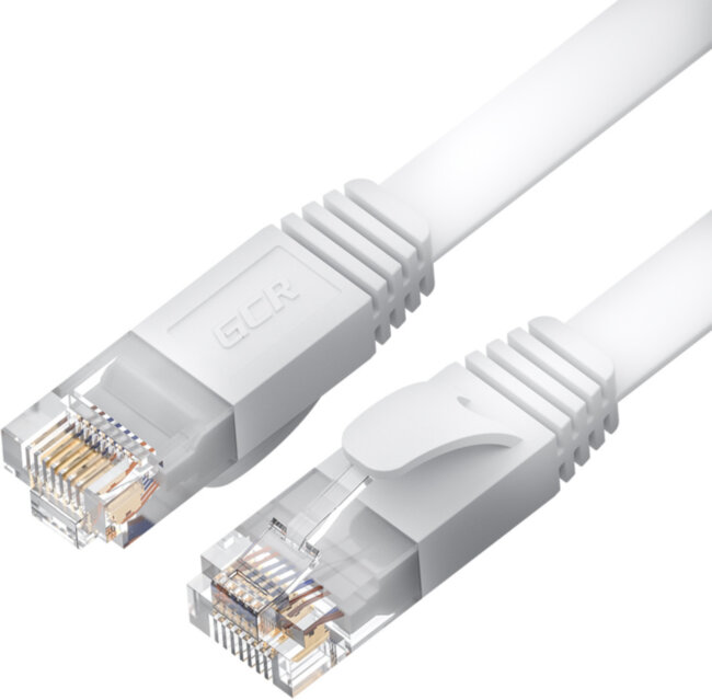 GCR Патч-корд PROF плоский прямой 0.5m, UTP медь кат.6, белый, 30 AWG, ethernet high speed 10 Гбит/с, RJ45, T568B, GCR-52879 Greenconnect RJ45(m) - RJ45(m) Cat. 7 U/UTP PVC 0.5м
