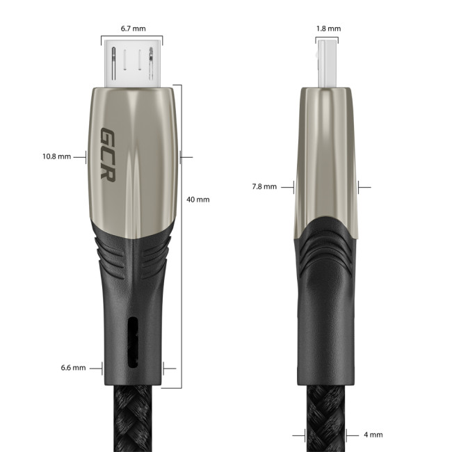 GCR Кабель 1.7m MicroUSB series MERCEDES, BLACK NYLON, быстрая зарядка, GCR-51949 Greenconnect USB 2.0 Type-AM - microUSB B 1.7м