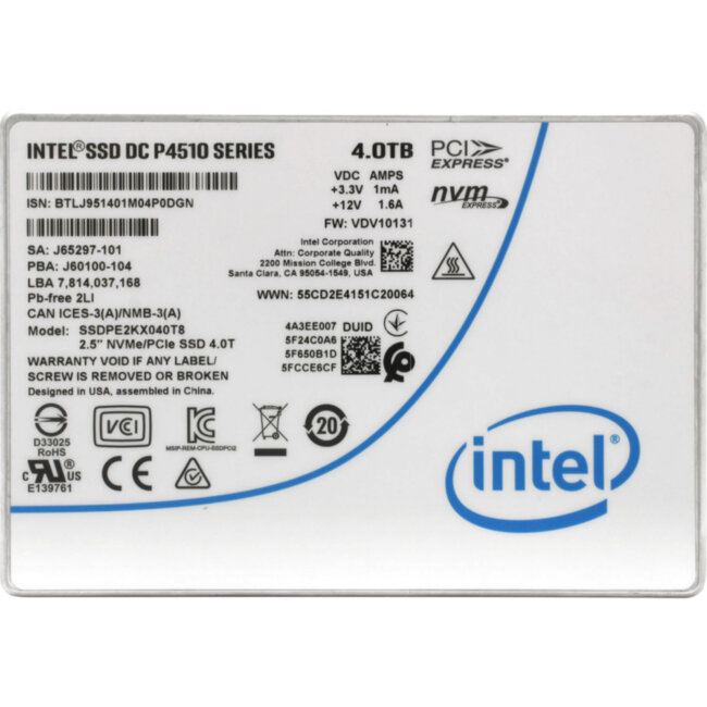 Твердотельный накопитель Intel SSD DC P4510 Series, 4.0TB (SSDPE2KX040T801)