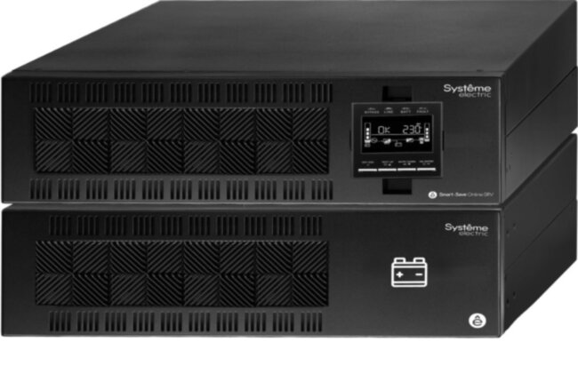 ИБП Systeme Electric Smart-Save Online SRV 10000 ВА, монтаж в стойку 6U, 230 В, 1:1, клеммный вход/выход, SmartSlot, LCD, USB, версия с возможностью увеличения времени автономии, 2 кор. SYSTEME ELECTRIC SRVSE10KRTXLI6U