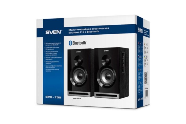 SVEN SPS-705, чёрный, акустическая система 2.0, мощность 2x20 Вт(RMS), щелевой фазоинвертор, Bluetooth SVEN SPS-705