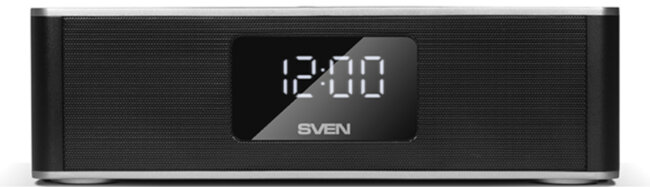 SVEN PS-190, черный-серебро, акустическая система 2.0, мощность 2x5 Вт (RMS), Bluetooth, FM, USB, microSD, LED-дисплей, часы, будильник, встроенный аккумулятор) SVEN PS-190