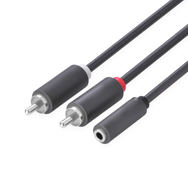 GCR Кабель-переходник аудио 0.3m jack 3,5mm / 2 х RCA , черный, F/M, GCR-51841 Greenconnect GCR-51841