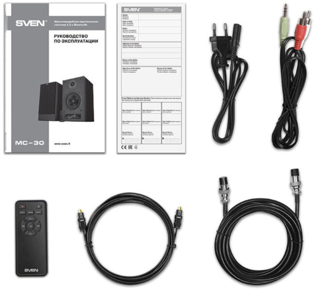 SVEN MC-30, чёрный, акустическая система 2.0, мощность 2x100Вт (RMS), пульт ДУ, Bluetooth, Optical Sven MC-30 SVEN MC-30, чёрный, акустическая система 2.0, мощность 2x100Вт (RMS), пульт ДУ, Bluetooth, Optical Sven MC-30
