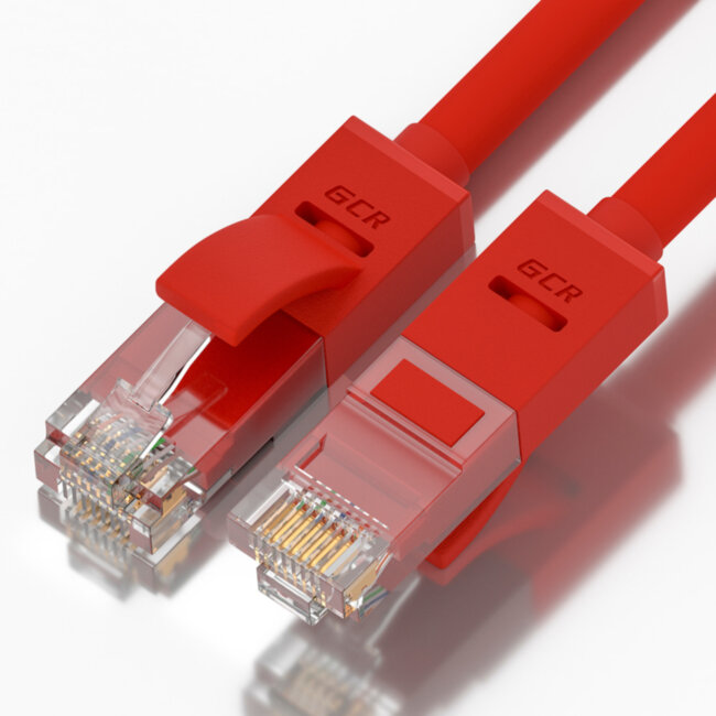 GCR Патч-корд прямой 2.5m UTP кат.5e, красный, позолоченные контакты, 24 AWG, литой, GCR-LNC04-2.5m, ethernet high speed 1 Гбит/с, RJ45, T568B Greenconnect RJ45(m) - RJ45(m) Cat. 5e UTP  2.5м красный