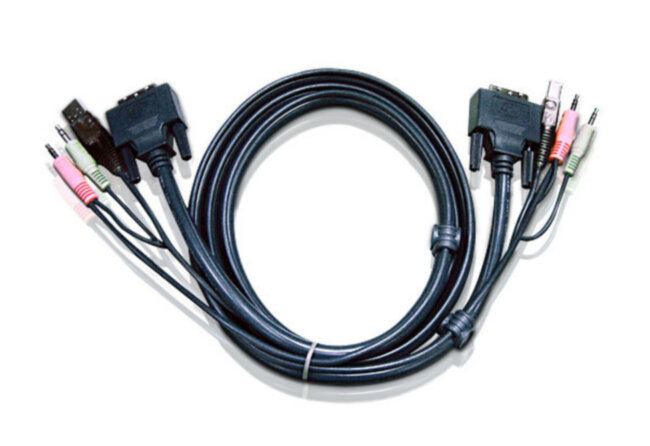 Кабель KVM USB(тип А Male)+DVI-D(Male)2хАудио(Male) <-> USB(тип B Male)+DVI-D(Male)+2хАудио(Male) 5м., черный. ATEN 2L-7D05UD