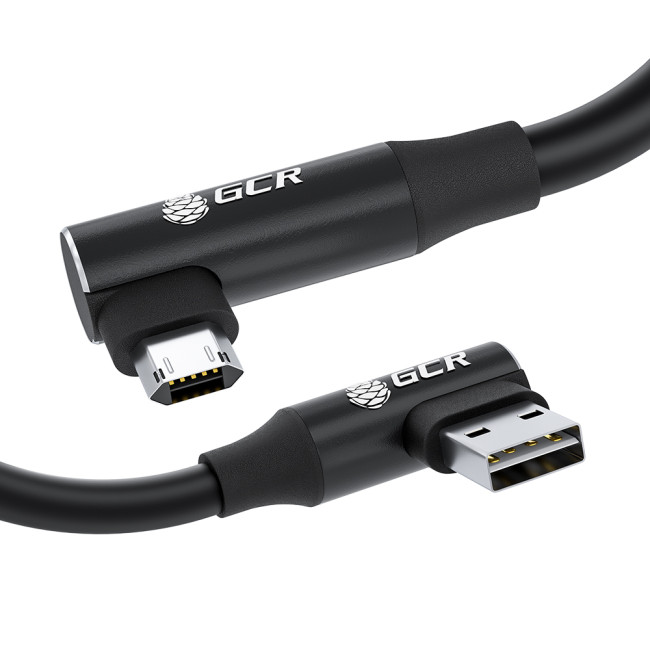 GCR Кабель PREMIUM 0.25m MicroUSB угловой двусторонний, белый, AL case черный, 28/24 AWG, GCR-55108 GreenConnect GCR-55108