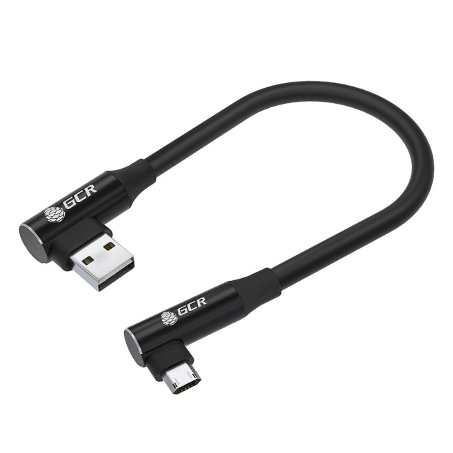 GCR Кабель PREMIUM 0.25m MicroUSB угловой двусторонний, белый, AL case черный, 28/24 AWG, GCR-55108 GreenConnect GCR-55108