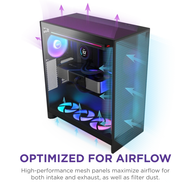 Корпус без блока питания NZXT H7 Flow RGB CM-H72FB-R1 Корпус без блока питания NZXT H7 Flow RGB CM-H72FB-R1