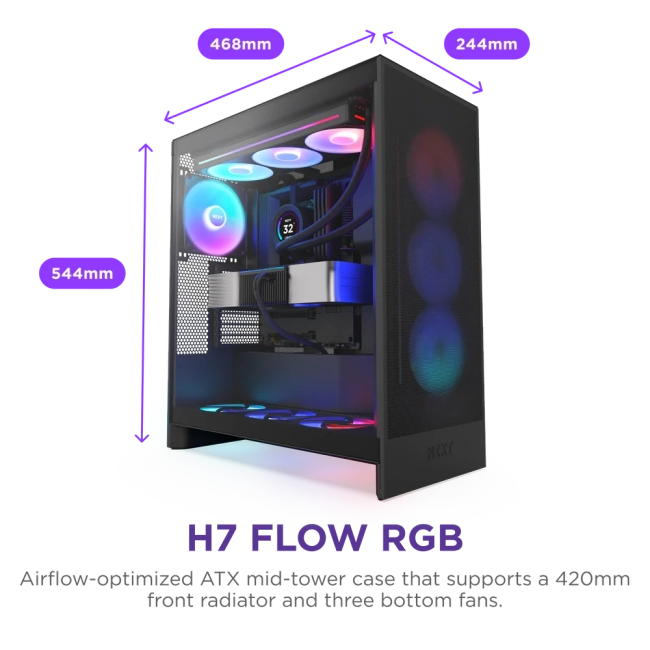 Корпус без блока питания NZXT H7 Flow RGB CM-H72FB-R1 Корпус без блока питания NZXT H7 Flow RGB CM-H72FB-R1