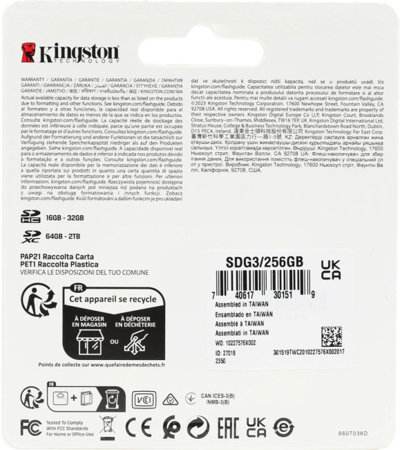 Карта памяти Kingston 56GB SDXC Canvas Go Plus 170R C10 UHS-I U3 V30 Kingston SDG3/256GB