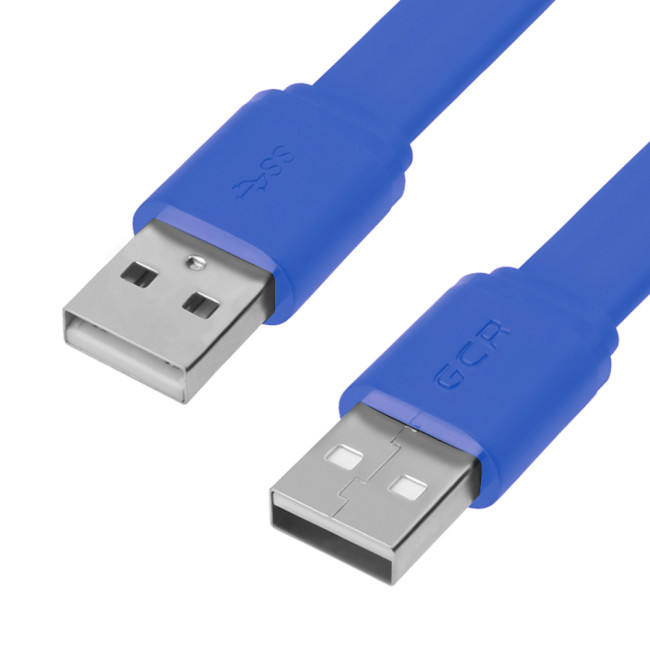 GCR Кабель PROF 5.0m USB 2.0 AM/AM, плоский, синий, 28/24 AWG, экран, заземление, морозостойкий GreenConnect GCR-55573