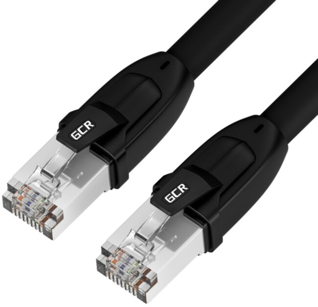 GCR Патч-корд PROF кат.8 ethernet  5.0m F/FTP,  RJ45, CU, 26 AWG, литой, прямой, черный, экранированные коннекторы, GCR-52350 Greenconnect RJ45(m) - RJ45(m) Cat. 8 F/FTP LSZH 5м