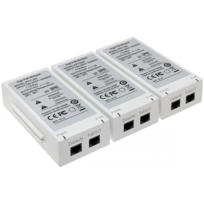 Гигабитный РОЕ инжектор для PTZ видеокамер Dahua мощностью 60W 0макс. расстояние до 300м возможность подключения 3-х IP видеокамер совместаная работа с PFT1300 Dahua DH-PFT1200