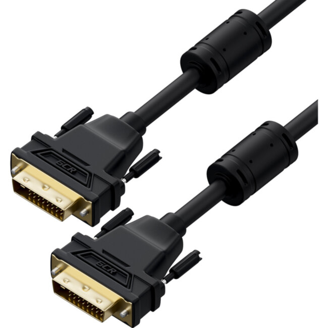 GCR Кабель PROF 1.0m DVI-D, черный, GOLD, ферритовые кольца, OD 8.5mm, 28 AWG, DVI/DVI, 25M/25M, двойной экран, GCR-54237 Greenconnect GCR-54237, 1 м
