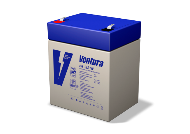 Батарея Ventura серия HR, HR1221W, напряжение  12 В, емкость 5Ач (разряд 20 часов), макс. ток заряда 1.5А,  свинцово-кислотная типа AGM,  клеммы  Т2, ДШВ  90x70x107мм, вес 1.8кг Ventura HR 1221W