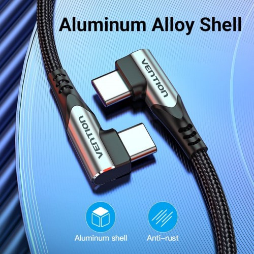 Кабель Vention USB 2.0 CM/CM угловой - 1м. Серый 5А PD100W Vention TANHF Кабель Vention USB 2.0 CM/CM угловой - 1м. Серый 5А PD100W Vention TANHF