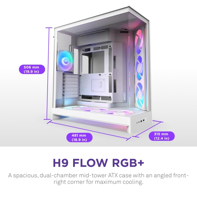 Корпус без блока питания NZXT H9 Flow RGB+ CM-H92FW-P1 Корпус без блока питания NZXT H9 Flow RGB+ CM-H92FW-P1