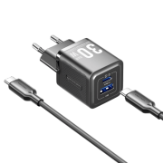 Набор для зарядки Vention з/у GaN 30W 2 порта USB (C + A) и кабель USB-C 3А Чёрный, шт. Vention TZ-FEQB0-EU-01 Набор для зарядки Vention з/у GaN 30W 2 порта USB (C + A) и кабель USB-C 3А Чёрный, шт. Vention TZ-FEQB0-EU-01