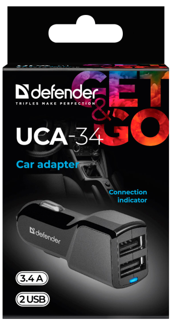 Defender Автомобильный адаптер UCA-34 2xUSB, 5V/3.4А Defender UCA-34