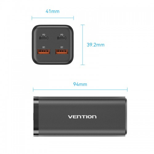 Сетевое зарядное устройство Vention на 4 порта GaN 100W USB (C+C+A+A) Чёрный, шт. Vention FBSBG-EU