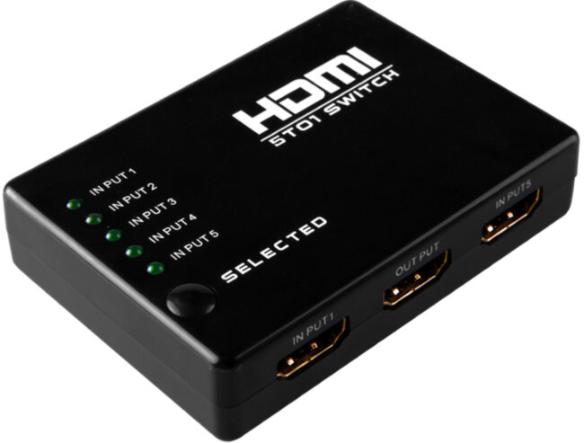 Переключатель HDMI 5 x 1 Greenline, 1080P 60Hz, пульт ДУ, DeepColor 12-bit, GL-v501 Greenconnect 5 x HDMI (f) - HDMI (f)