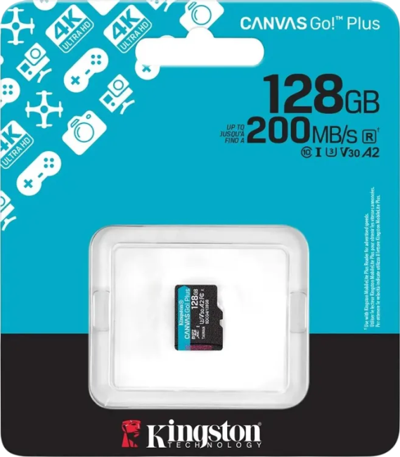Карта памяти Kingston 128GB microSDXC Canvas Go Plus Gen4 200MB/s A2 U3 V30 Card W/O ADP Kingston SDCG4/128GBSP Карта памяти Kingston 128GB microSDXC Canvas Go Plus Gen4 200MB/s A2 U3 V30 Card W/O ADP Kingston SDCG4/128GBSP