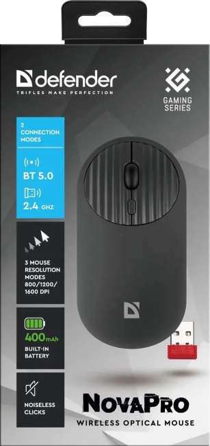 Defender Беспроводная оптическая мышь NovaPro MM-316 чрн,2.4G+BT,4кн,1600dpi,400мАч Defender 52316 Defender Беспроводная оптическая мышь NovaPro MM-316 чрн,2.4G+BT,4кн,1600dpi,400мАч Defender 52316