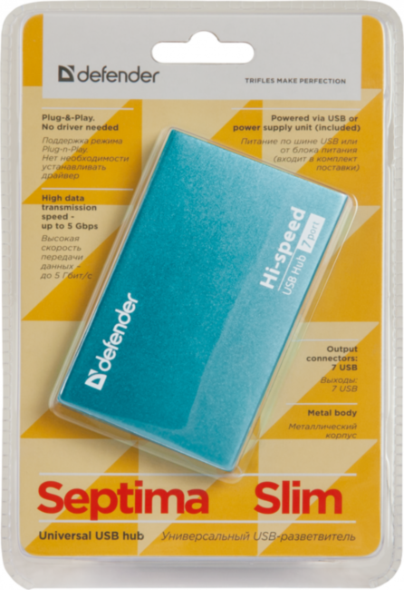 Defender Универсальный USB разветвитель Septima Slim USB2.0, 7портов,блок питания2A Defender Septima Slim USB2.0 Defender Универсальный USB разветвитель Septima Slim USB2.0, 7портов,блок питания2A Defender Septima Slim USB2.0