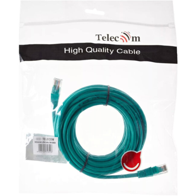 Патчкорд литой "Telecom" UTP кат.5е 10,0м зеленый VCOM NA102-G-10M