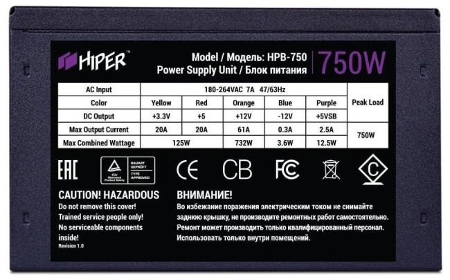 блок питания для ПК 750 Ватт Hiper HPB-750