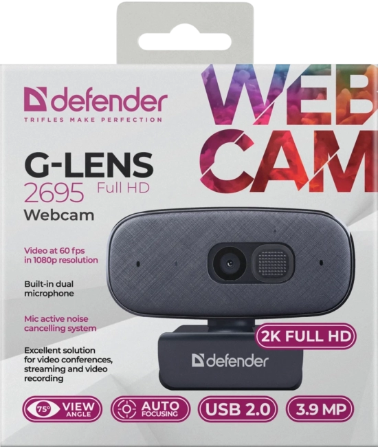 Defender Веб-камера G-lens 2695 FullHD 2K 1520p, 3.9МП Defender 63195 Defender Веб-камера G-lens 2695 FullHD 2K 1520p, 3.9МП Defender 63195
