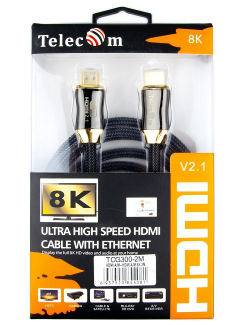 Кабель HDMI 19M/M,ver. 2.1, 8K@60 Hz 2m метал разъемы, нейлоновая оплетка Telecom <TCG300-2M> VCOM HDMI (m) - HDMI (m) 2м Кабель HDMI 19M/M,ver. 2.1, 8K@60 Hz 2m метал разъемы, нейлоновая оплетка Telecom <TCG300-2M> VCOM HDMI (m) - HDMI (m) 2м