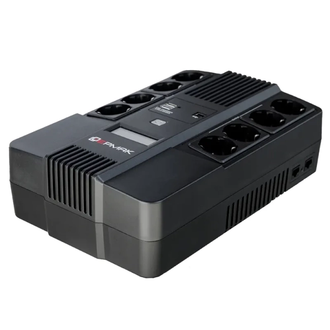 ИБП Ермак Линейно-интерактивный 800 ВА/480 Вт, 8xSchuko,  ЖК, 2хUSB, ШхГхВ 202х293х93мм., вес 4.9кг. ЕРМАК СБП ЕРМАК 220-220.0.8-32-ВН