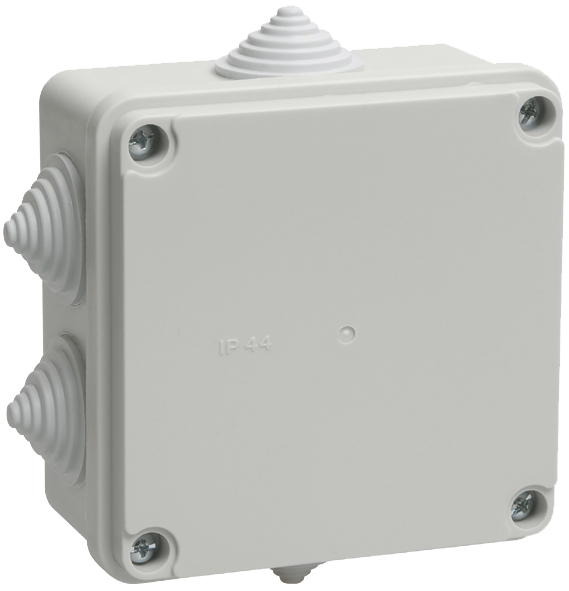 Коробка КМ41233 распаячная для о/п 100х100х50 мм IP44 (RAL7035, 6 гермовводов) ITK UKO11-100-100-050-K41-44
