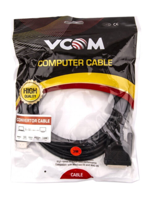 Кабель HDMI AM/DVI(24+1)M, 3м, CU, 1080P@60Hz, 2F, VCOM <CG484G-3M> VCOM HDMI (m) - DVI-D (m)