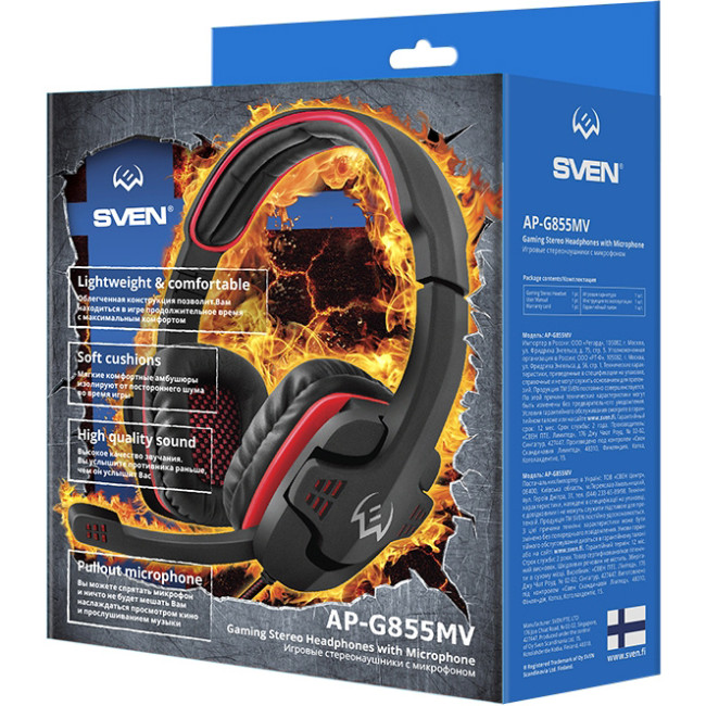 Игровые стереонаушники с микрофоном SVEN AP-G855MV, черный-красный Sven SV-015640 Игровые стереонаушники с микрофоном SVEN AP-G855MV, черный-красный Sven SV-015640