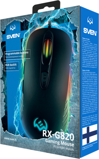 Игровая мышь SVEN RX-G820 (6+1кл. 200-4800 DPI. ПО. SoftTouch. RGB-подсветка. игров. упак) Sven RX-G820