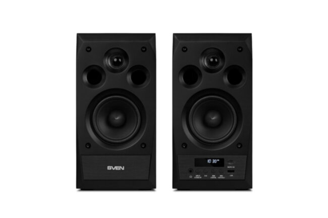 SVEN MC-10, чёрный, акустическая система 2.0, мощность 2x25Вт (RMS), FM-тюнер, USB/microSD, дисплей, пульт ДУ, Bluetooth SVEN MC-10