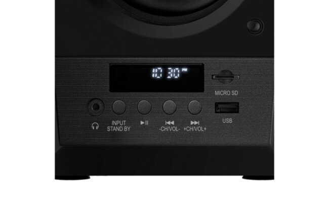 SVEN MC-20, чёрный, акустическая система 2.0, мощность 2x45Вт (RMS), FM-тюнер, USB/microSD, дисплей, пульт ДУ, Bluetooth, Optical SVEN MC-20