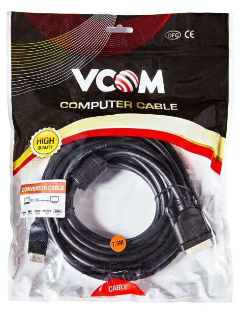 Кабель HDMI AM/DVI(24+1)M, 7.5м, CU, 1080P@60Hz, 2F, VCOM <CG484G-7.5M> VCOM HDMI (m) - DVI-D (m)