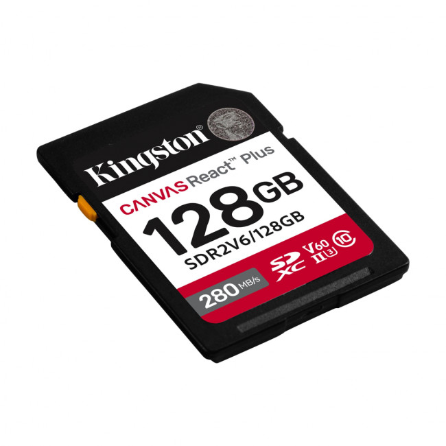 Карта памяти  Kingston 128GB SDXC Canvas React Plus UHS-II 280R/100W U3 V60 Kingston SDR2V6/128GB