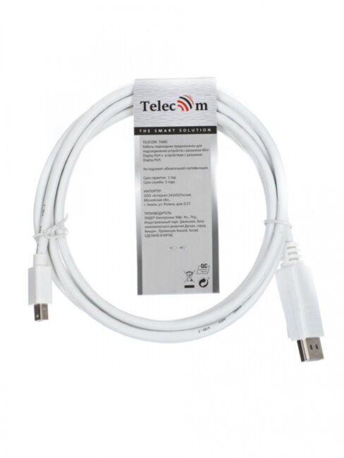 Кабель-переходник Mini DP M <--> DP M 4K*60Hz 1.2V 1,8м Telecom, белый (TA681-1.8M) Telecom 1.8м Mini DisplayPort M <--> Display Port M Кабель-переходник Mini DP M <--> DP M 4K*60Hz 1.2V 1,8м Telecom, белый (TA681-1.8M) Telecom 1.8м Mini DisplayPort M <--> Display Port M