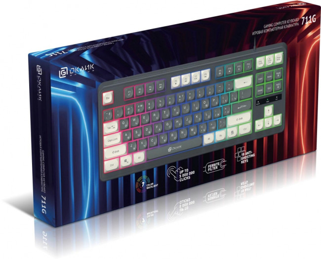 Клавиатура Oklick 711G серый/белый USB Multimedia for gamer LED (1790385) Oklick 1790385 Клавиатура Oklick 711G серый/белый USB Multimedia for gamer LED (1790385) Oklick 1790385