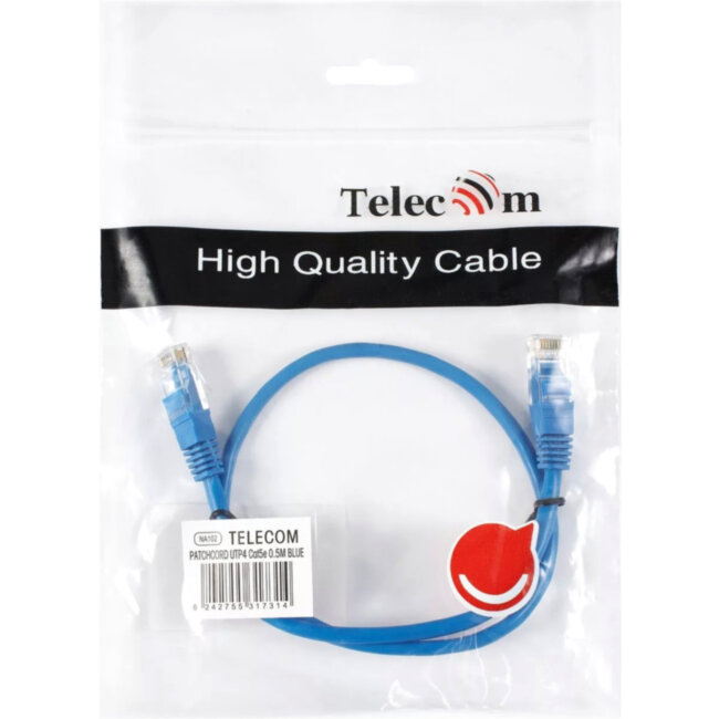Патчкорд литой "Telecom" UTP кат.5е 0,5м синий VCOM NA102-L-0.5M Патчкорд литой "Telecom" UTP кат.5е 0,5м синий VCOM NA102-L-0.5M