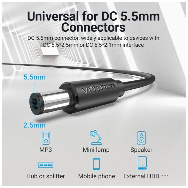 Кабель Vention USB AM/DC-jack 5.5мм M - 1.5м Чёрный Vention CEYBG Кабель Vention USB AM/DC-jack 5.5мм M - 1.5м Чёрный Vention CEYBG
