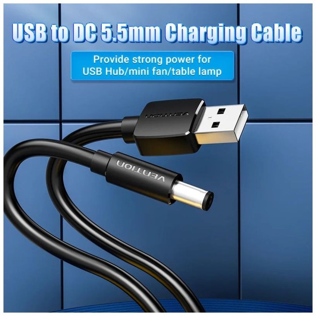 Кабель Vention USB AM/DC-jack 5.5мм M - 1.5м Чёрный Vention CEYBG Кабель Vention USB AM/DC-jack 5.5мм M - 1.5м Чёрный Vention CEYBG
