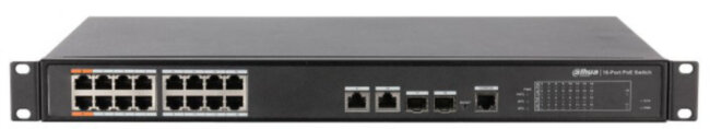 2xCombo 1000 Base-T/SFP16x 10/100 Base-T（Hi-PoE/PoE+/PoE）IEEE802.3af/IEEE802.3at/Hi-PoE Мощность PoE 190Вт Размеры: 440м Dahua DH-PFS4218-16ET-190