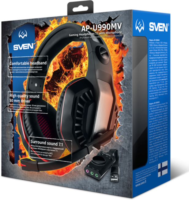 Игровые наушники с микрофоном SVEN AP-U990MV, черный-красный (USB, 7.1) Sven AP-U990MV Игровые наушники с микрофоном SVEN AP-U990MV, черный-красный (USB, 7.1) Sven AP-U990MV